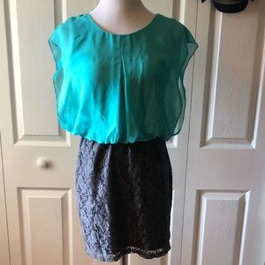 Jessica Simpson teal and dark gray dress